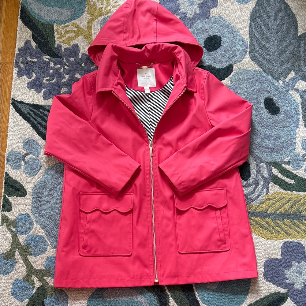 kate spade Hooded Pink Raincoat with Scallop Pockets